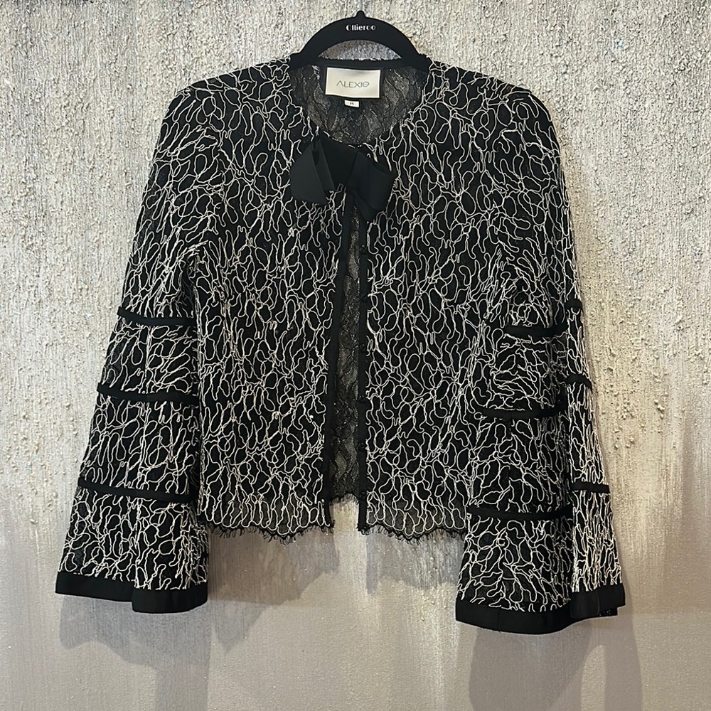 Alexis Black and White Blazer with Bold Pattern